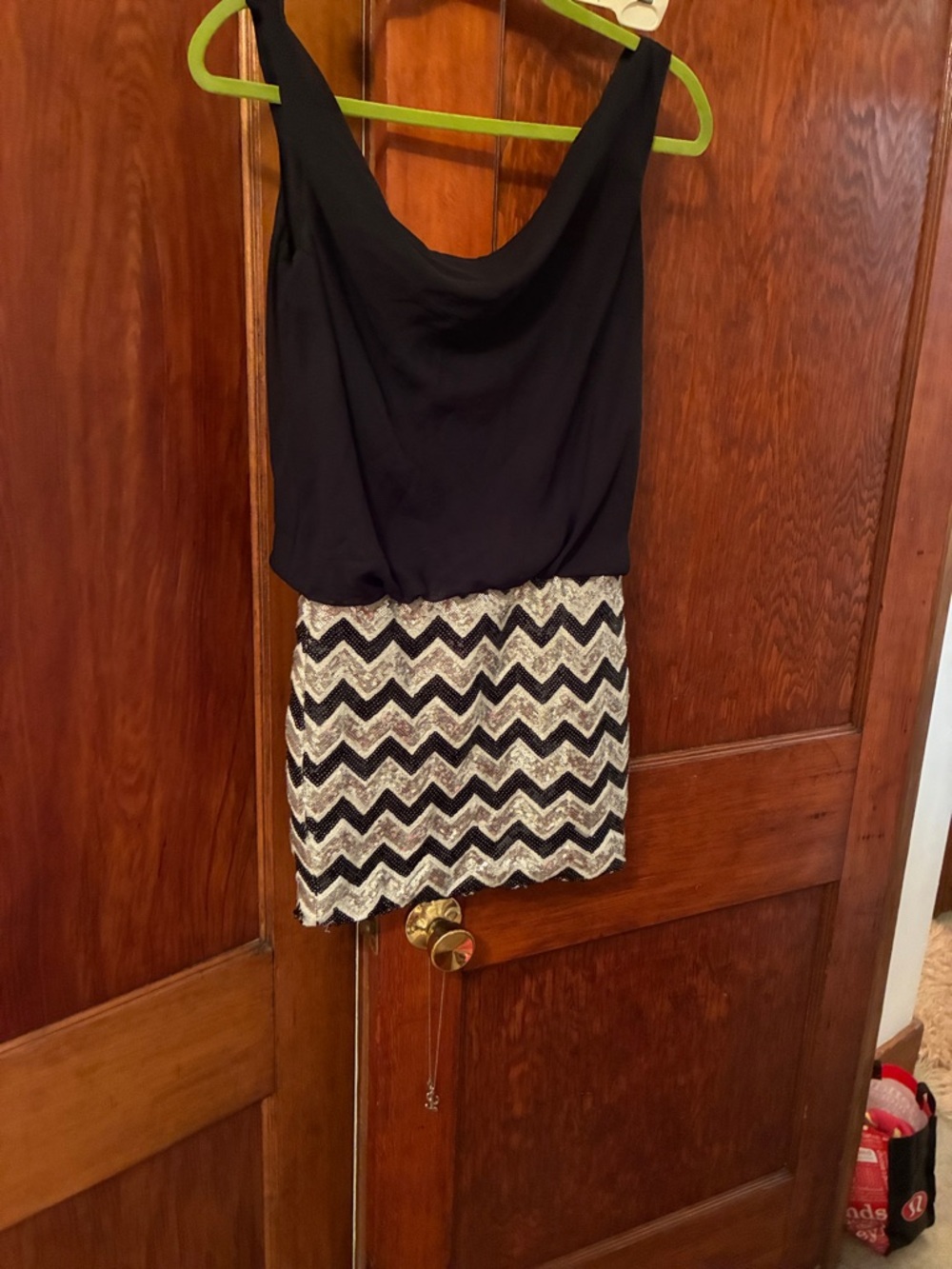 As U Wish Black and White Backless Chevron Mini Dress